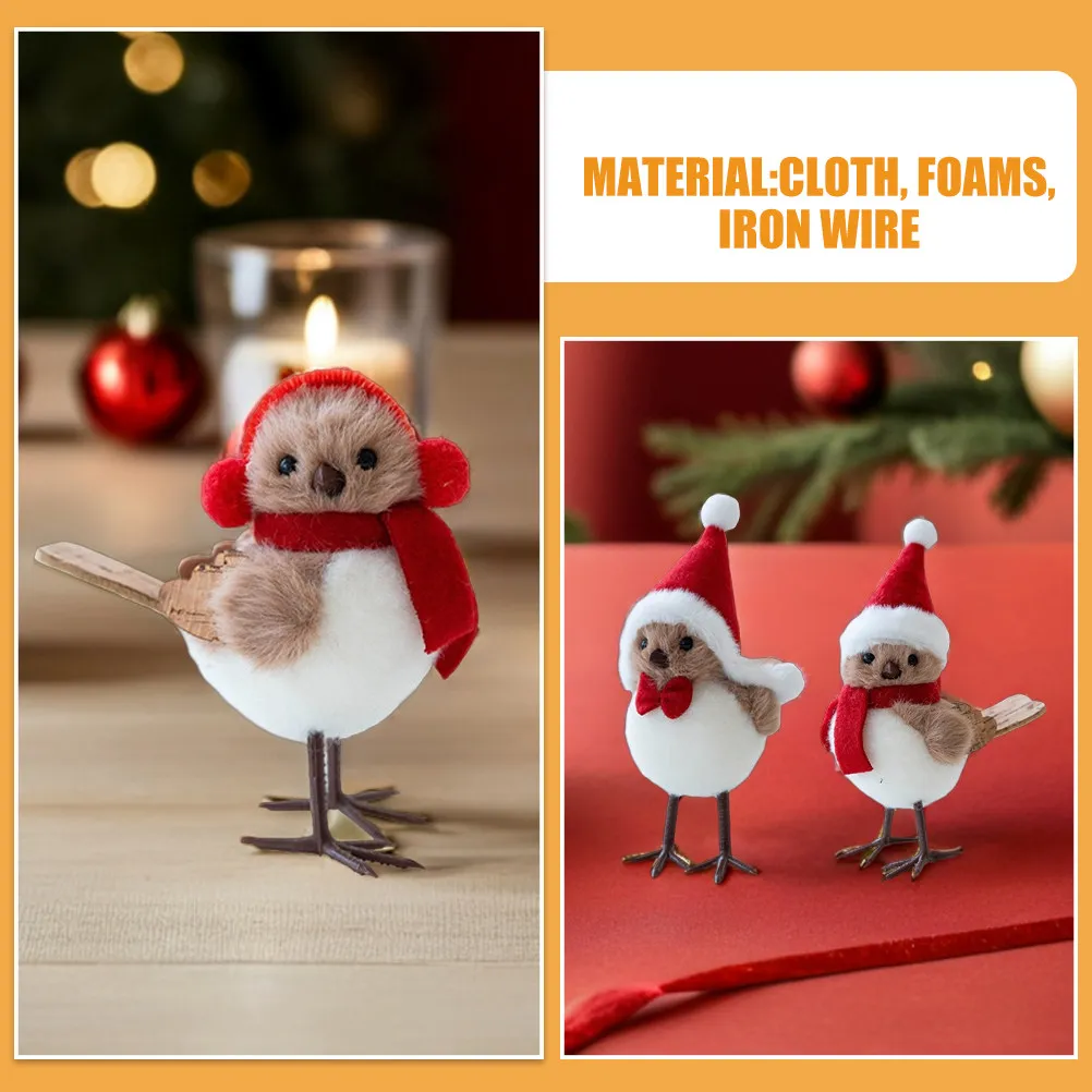 3 Pcs Foam Snowman Bird Miniatures Decoration Standing Bird Figurines With Christmas Scarf & Hat Xmas Tree Tabletop Ornament