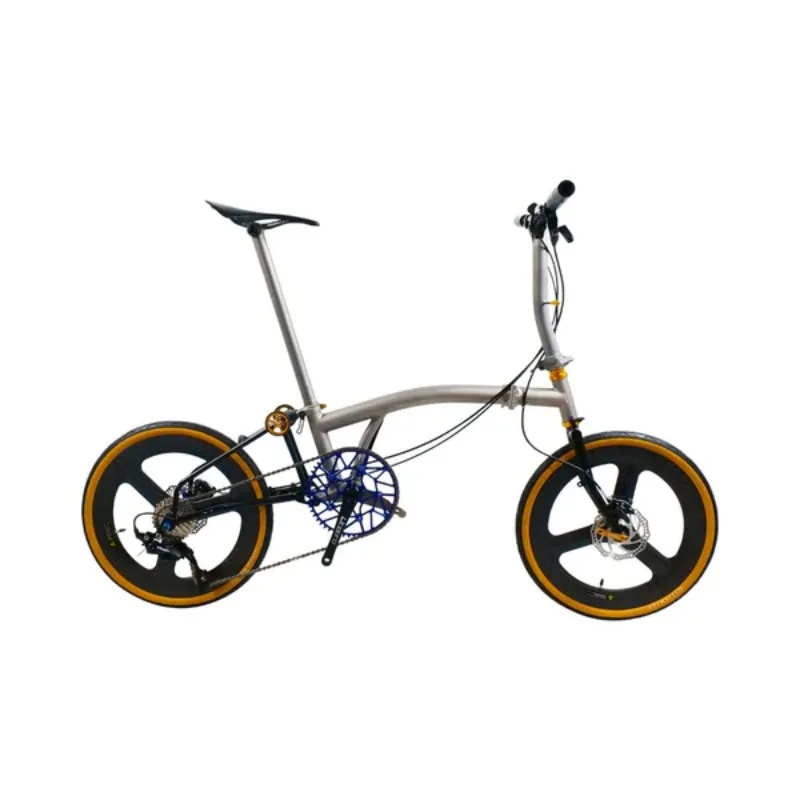 20-Inch all-titanium tri-fold bike with disc brakes and carbon wheelset, 11-speed