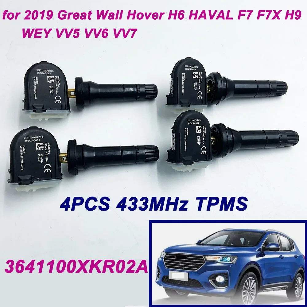 Set of (4) TPMS 3641100XKR02A 433MHz Tire Pressure Sensor for 2019 Great Wall Hover H6 HAVAL F5 H9 Hover F7 F7X WEY VV5 VV6 VV7