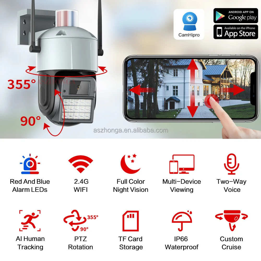 4K Wireless WIFI Security IP network Camera 4X Zoom 5MP HD PTZ Outdoor Home 2MP Surveillance Cam CCTV Full color Night Vision