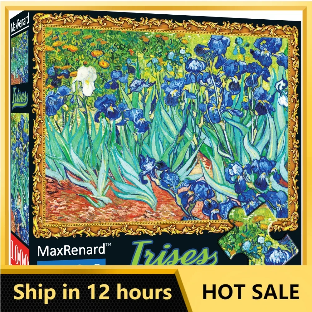 MaxRenard Jigsaw Puzzle 1000 pezzi per gioco per adulti collezione di pittura a olio Van Gogh iris decorazione della parete di casa goditi la famiglia