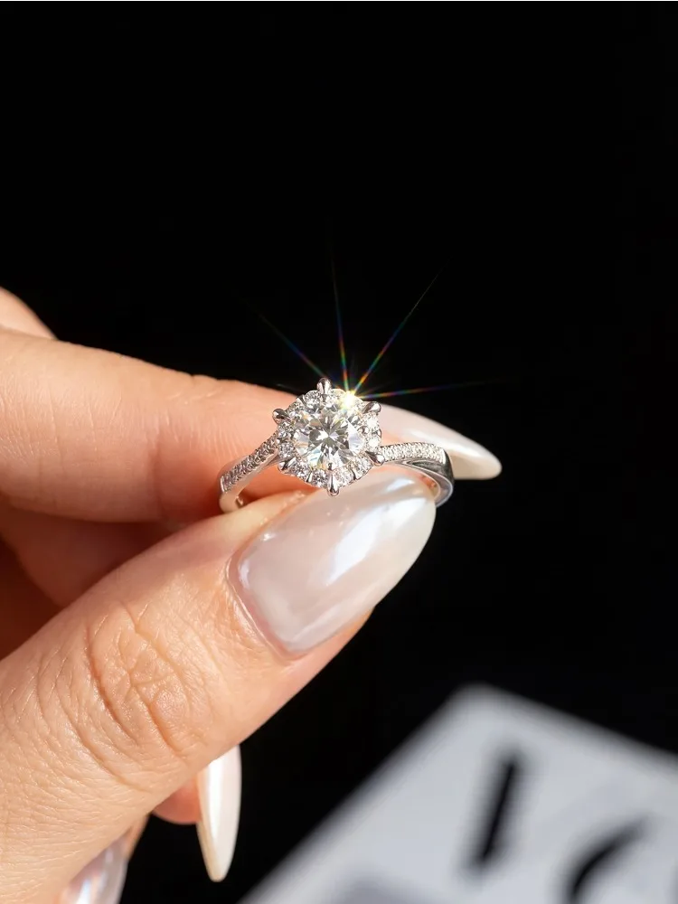 925 Sterling Silber Damen 1CT Echter Moissanit Diamant Brillant Runde Elegante Ringe Verlobungsband Trend Feiner Schmuck – Detail 2