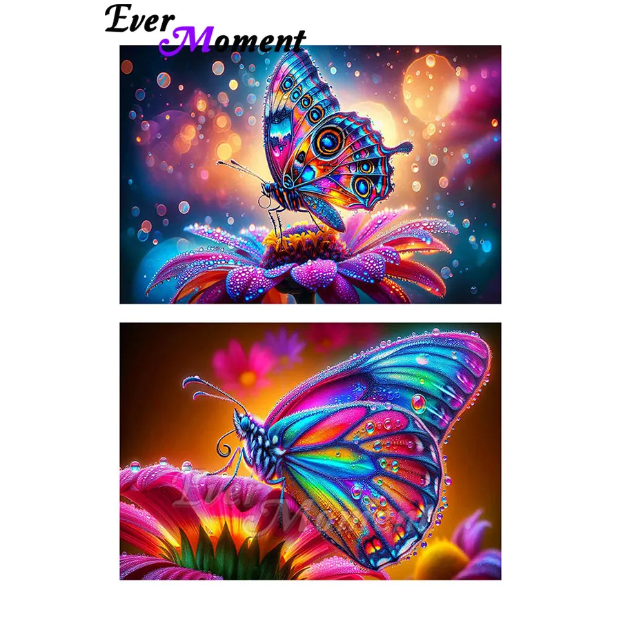 

Butterfly Standing on the flower Landscape Painting Animal Wall Stickers 5D DIY Embroidery Cross Stitch Complete Kit ASF3110