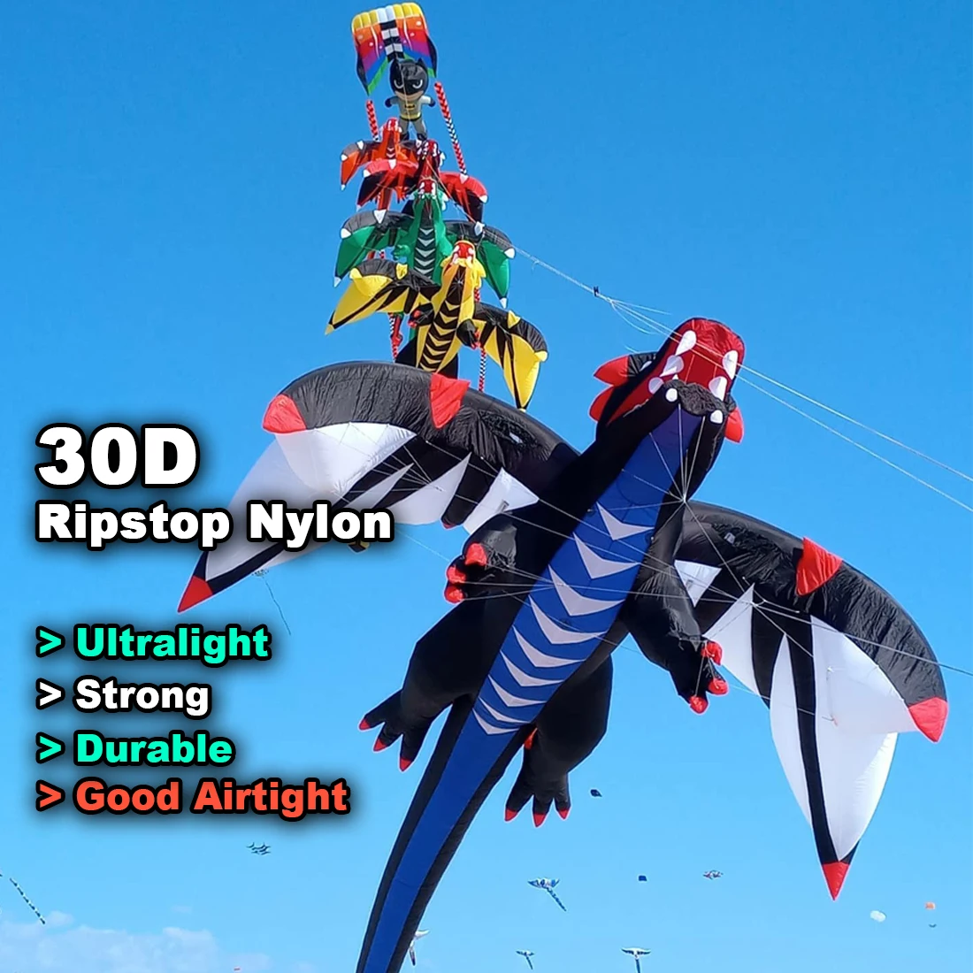 9KM Giant 13.5m Dragon Kite Line Laundry Kite Soft Inflatable 30D Ripstop Nylon with Bag for Kite Festival (Accept wholesale)