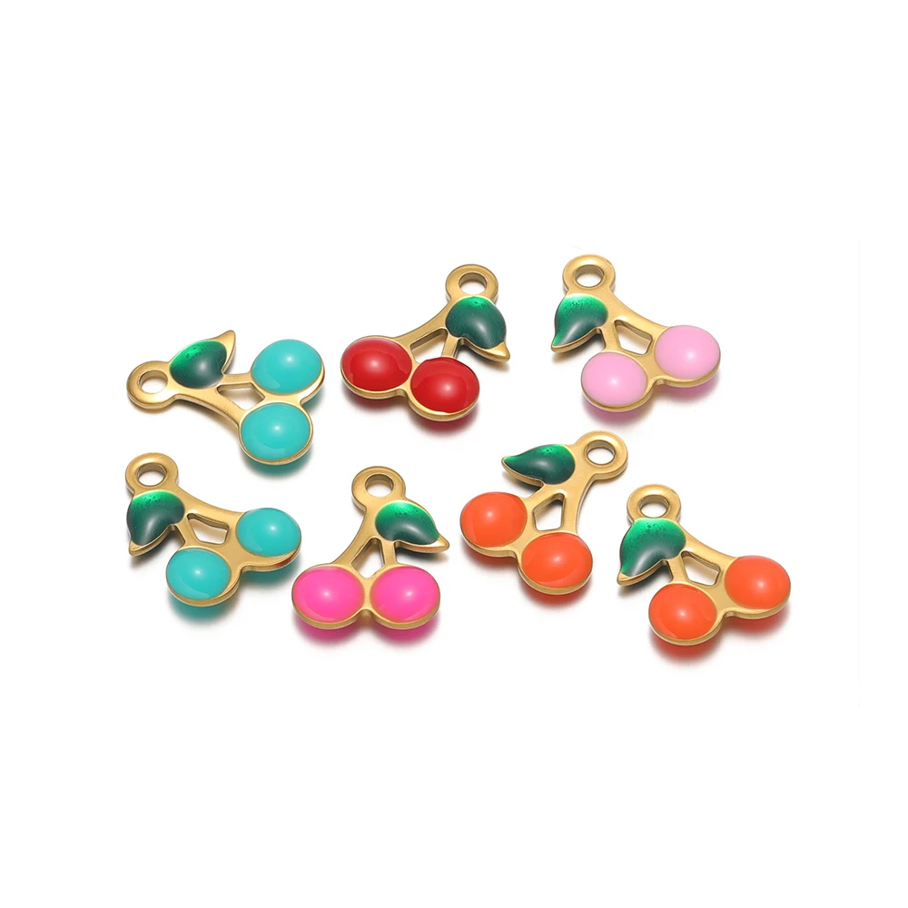 20pcs Enamel Cherry Charms Stainless Steel 10x7.5mm Necklace Pendants for DIY Jewelry Making Earrings Bracelets Findings Bulk image 4
