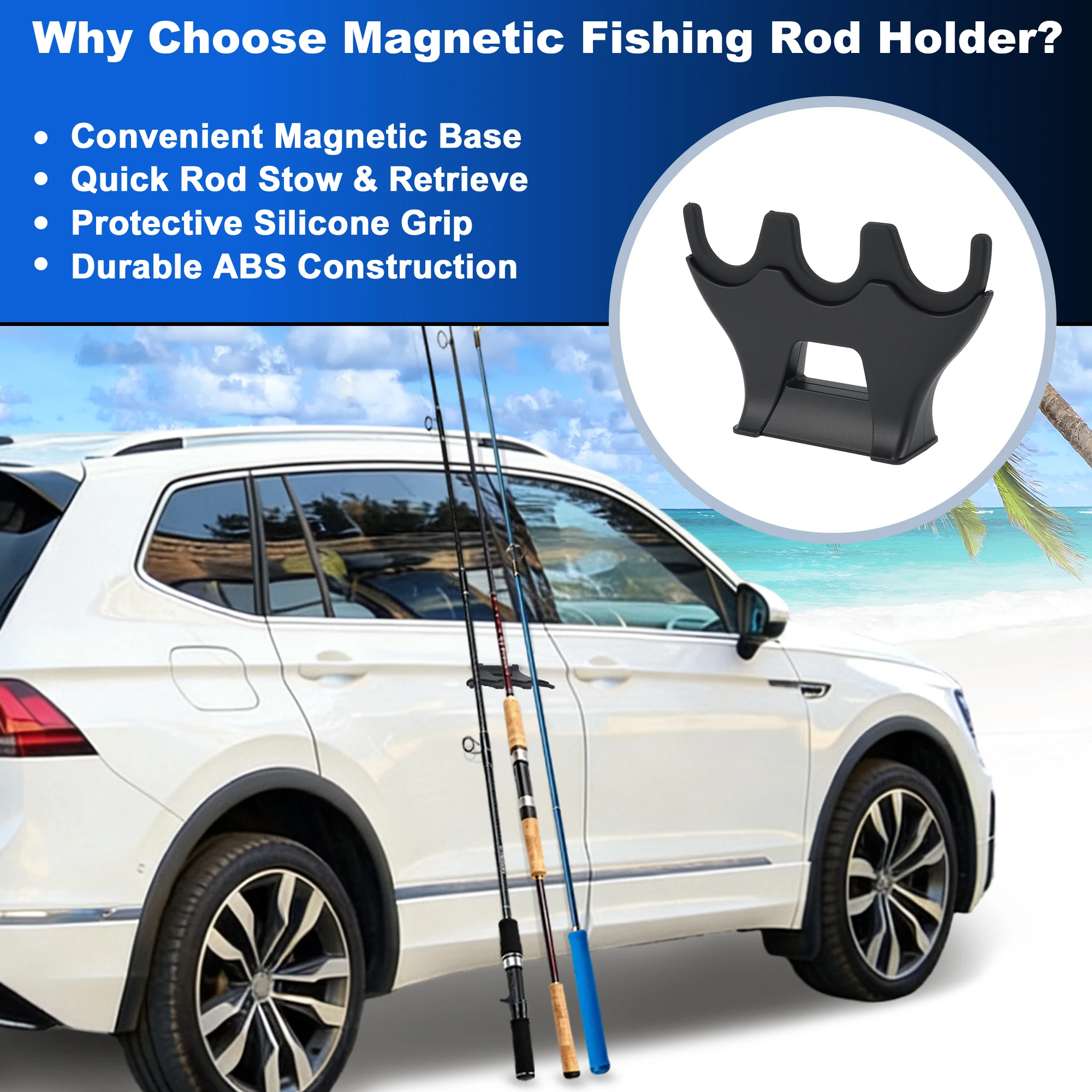 Uxcell 3 Rods Magnetic Fishing Rod Holder Silicone Magnetic Fishing Pole Storage Rack for Car Boat Truck Pickup Wall Garage Door