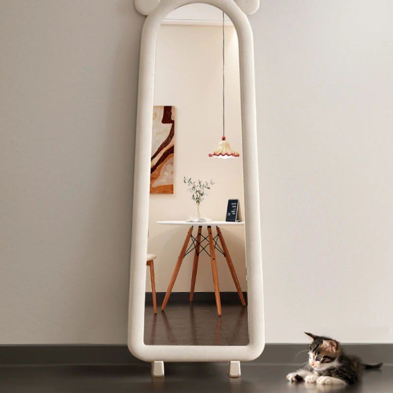 Bear full body mirror, floor mounted mirror, household style cute velvet fitting mirror, high-definition