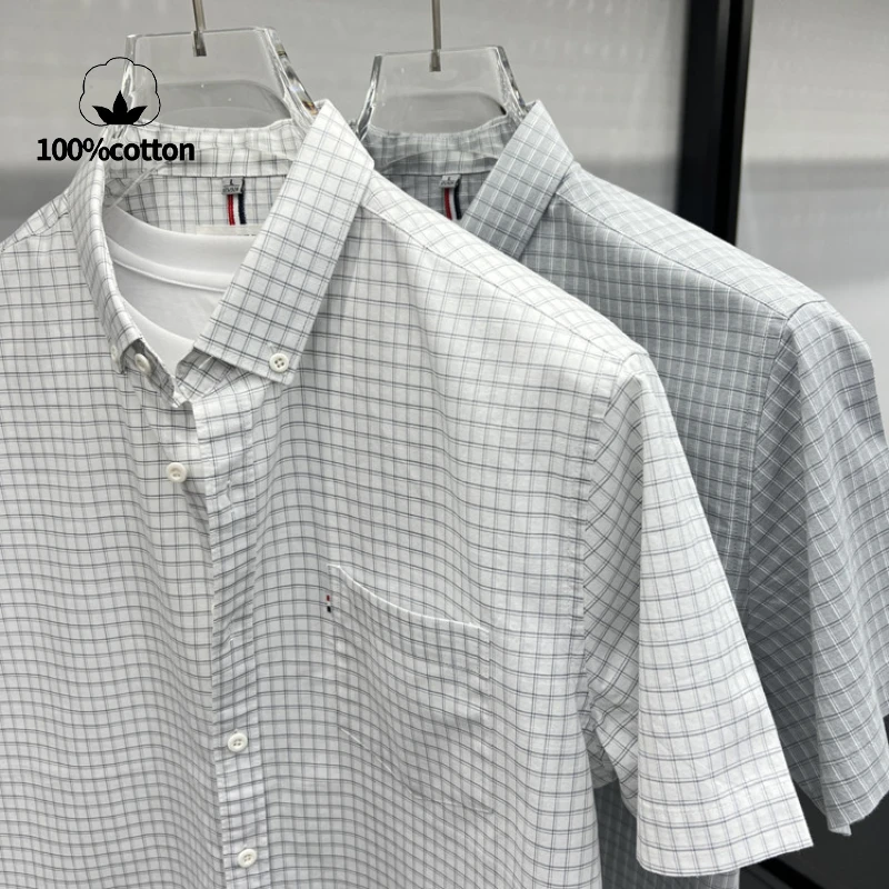 Men's 100% Cotton Short-Sleeve Checkered Shirt - Comfortable Fit, Casual Style, Perfect for Everyday Wear & Formal Events M-4XL