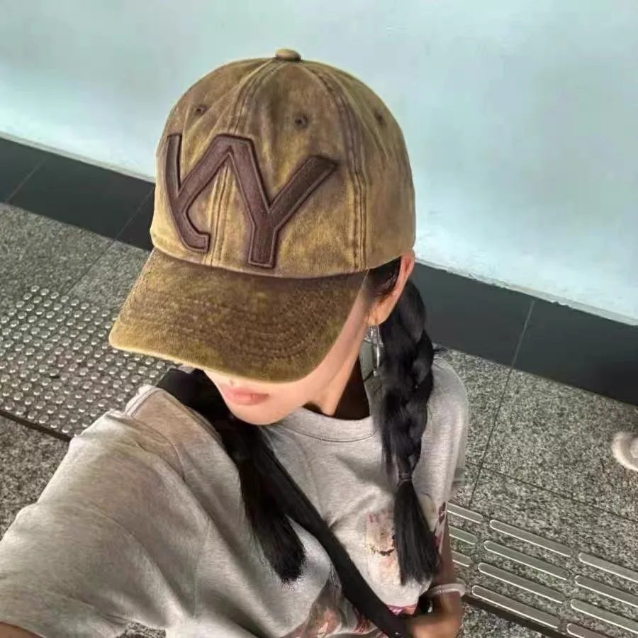 Small Washed Retro Street Dance Fashionable Ball Cap Letter Embroidery Face Slimming Baseball Cap Unisex Cotton Casual Hat
