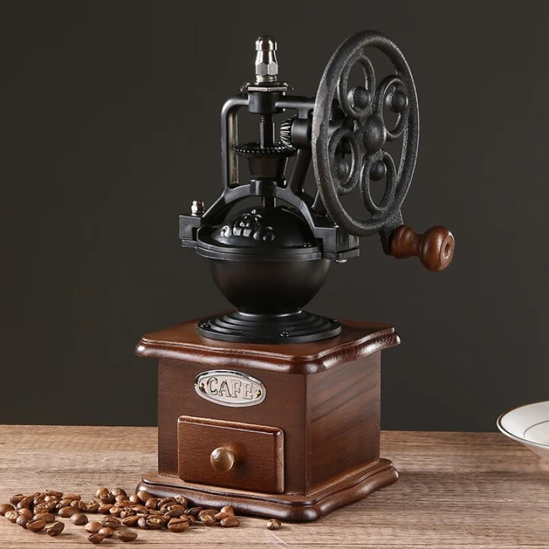 

Household Retro Texture Coffee Hand-cranked Coffee Grinder Portable Retro Ferris Wheel-shaped Wooden Handle Coffee Accessories