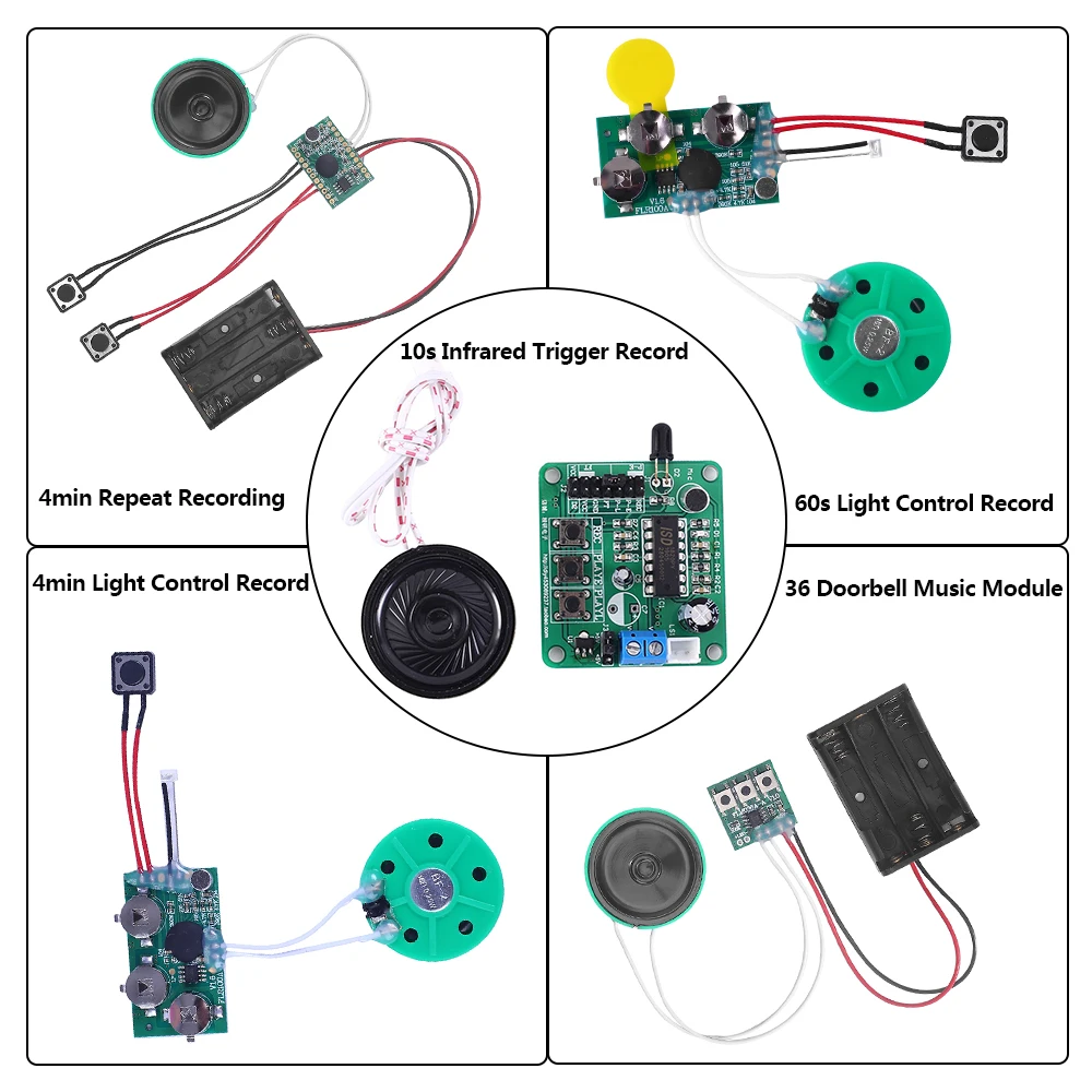 DIY Voice Sound Module 30s 60s 4min Light Control Record Greeting Card 10s Infrared Trigger Record 36 Doorbell Music Loudspeaker