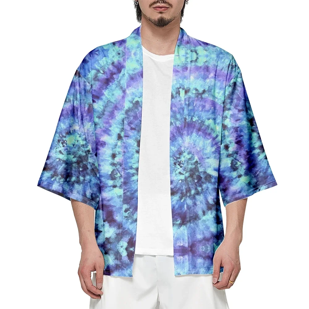 

2024 Japanese Kimono Men's and Women's Summer Streetwear Harajuku Traditional Kimono Tie Dye Print Beach Shirt Bathrobes