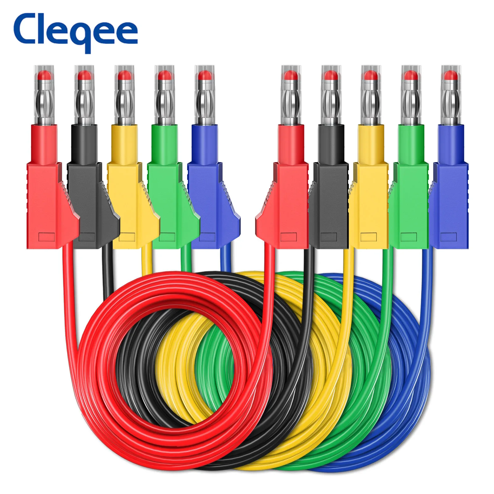 Cleqee 5PCS 4mm Wysuwana wtyczka bananowa do wtyczki bananowej Wielometrowe przewody pomiarowe 100cm Miękki przewód elektryczny Narzędzie do majsterkowania