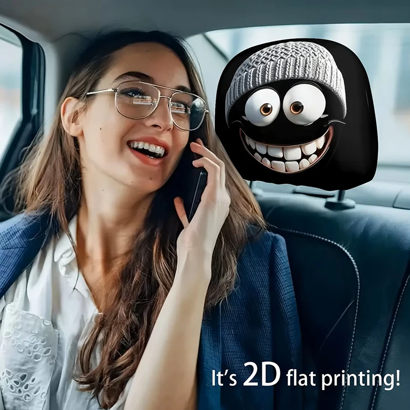 Car Headrest Covers, Classic Cartoon Character Knitted Hat Design Cute Smiling Expression Auto Seat Headrest Protector Washable