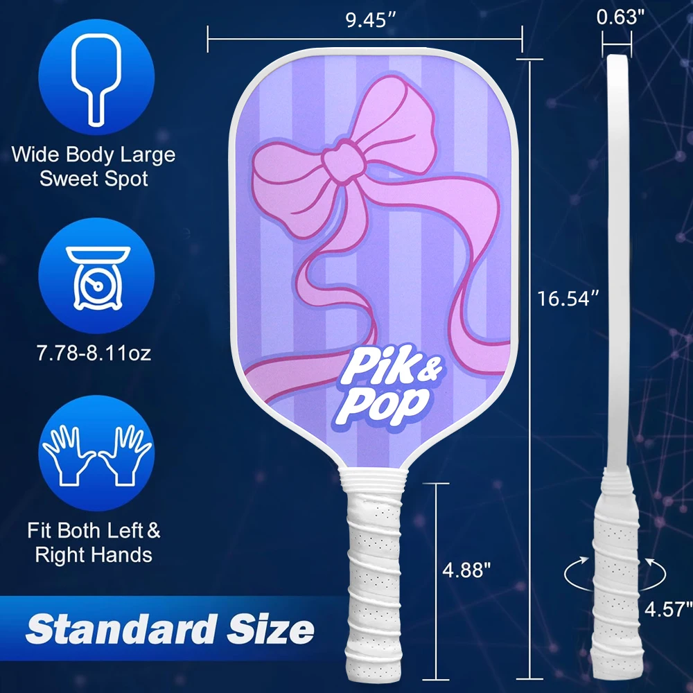

Easy-Grip Pickleball Paddles for All Levels，Fiberglass Face with Shock-Absorbing Honeycomb Core Reduces Vibration, Wide Shape