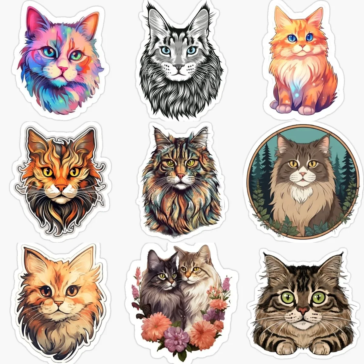 

Creative Maine Coon Cat Cute Pets Personalized PVC Car Stickers for Decorate Fridge Room Window Wall Car Van Motorcycle Decal