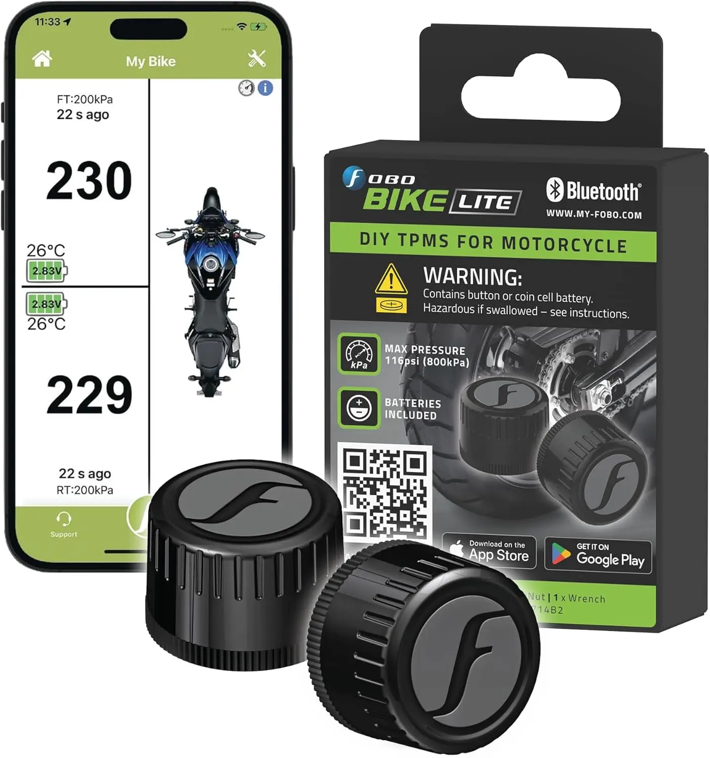 

Wireless Tire Pressure Monitoring System with Bluetooth 5.0, Real-Time Alerts, Easy App Setup for iOS & Android