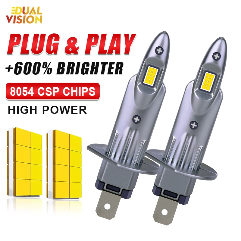 Dualvision 2 قطعة H1 LED المصباح Canbus 600000LM السوبر مشرق 16 قطعة 8054 CSP 1:1 لاسلكي صغير 6000K 4300K لمبات السيارات 12 فولت 24 فولت #1