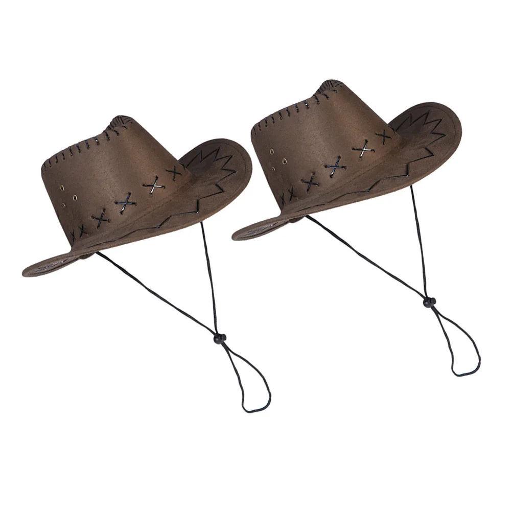 

2Pcs Kids Western Hat Stylish Cowboy Design Adjustable Strap Perfect for Themed Parties Outfits Accessories for Children