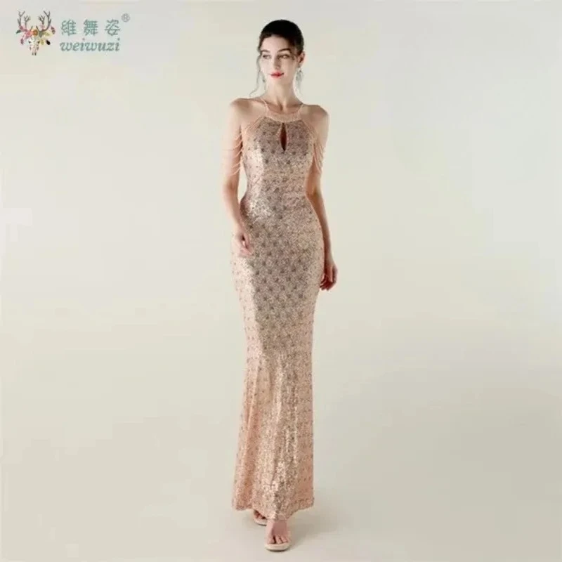 

Party Dress Women Sequin Hollow Out Long Evening Dresses High Waist Wedding Prom Bridesmaid Sexy Fishtail Dress Summer Vestidos
