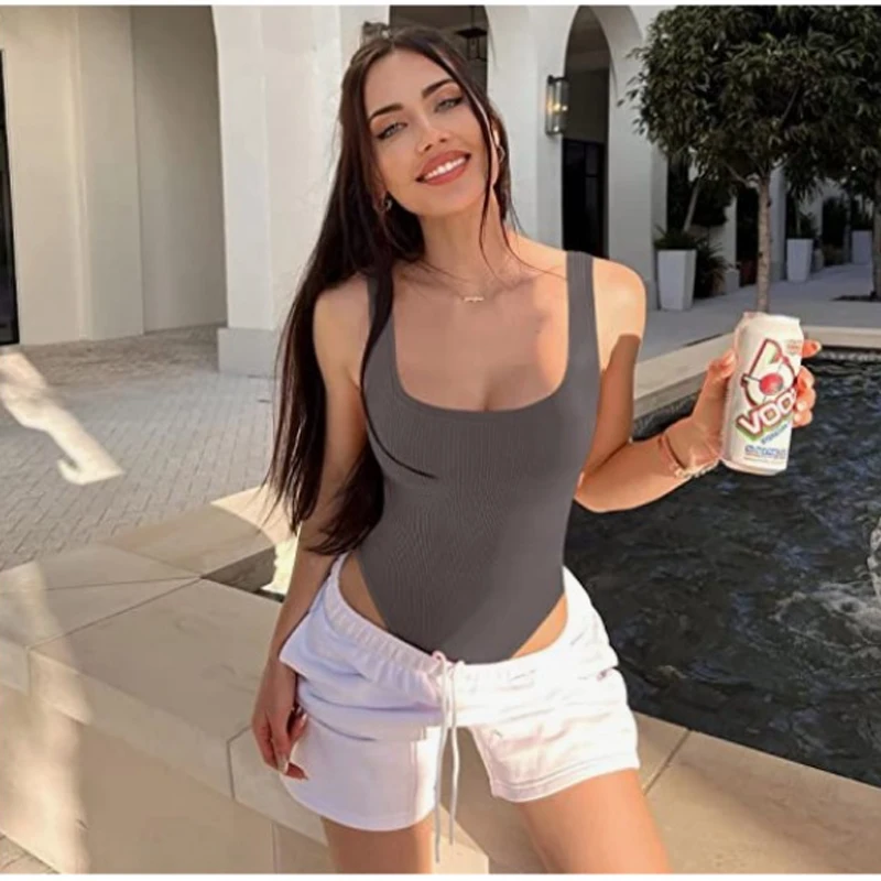 summer solid sexy bodycon women bodysuits female Knit slim casual bodysuit chic lady club short playsuits femme image 2