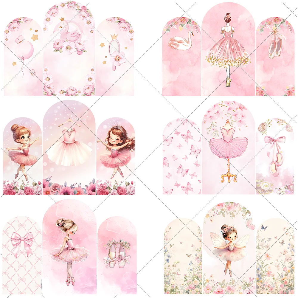 

Балерина для девочек, арка на день рождения, настенные панели, фон для вечеринки, баннер, розовый бант, цветочная тема, детский душ, балетная арочная фоновая крышка