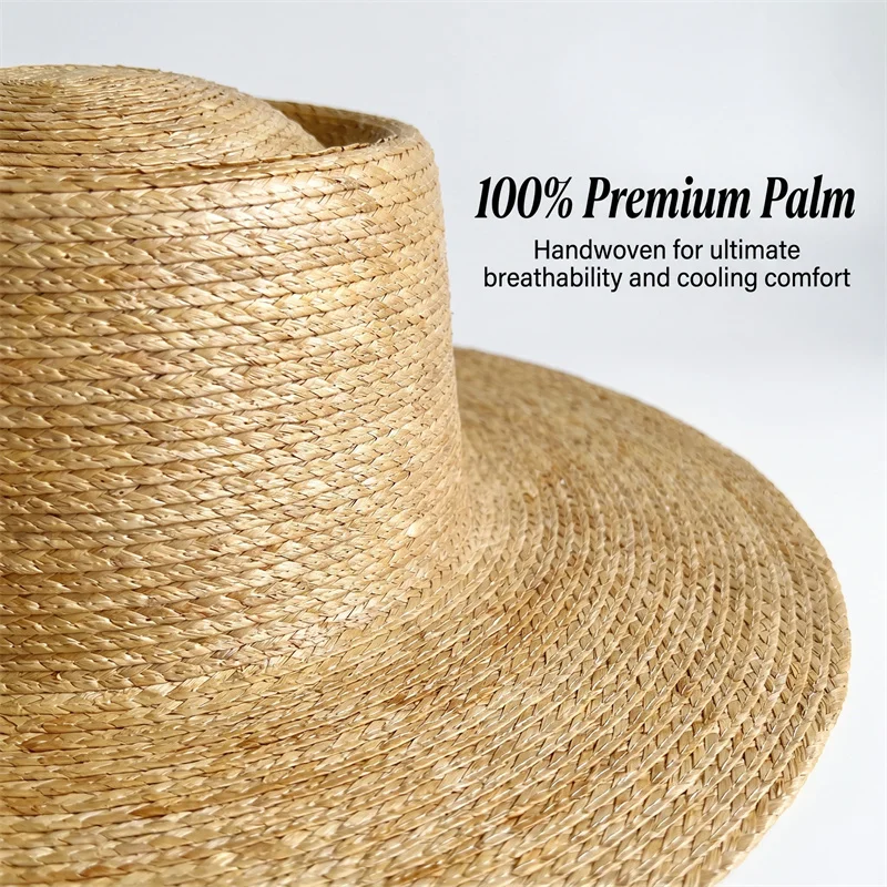100% Palm Leaf Wide Brim Straw Hat for Women Natural PALM LEAF VISOR Wide Brim Sun Cap Summer Straw Beach Hat Men's Vacation Hat