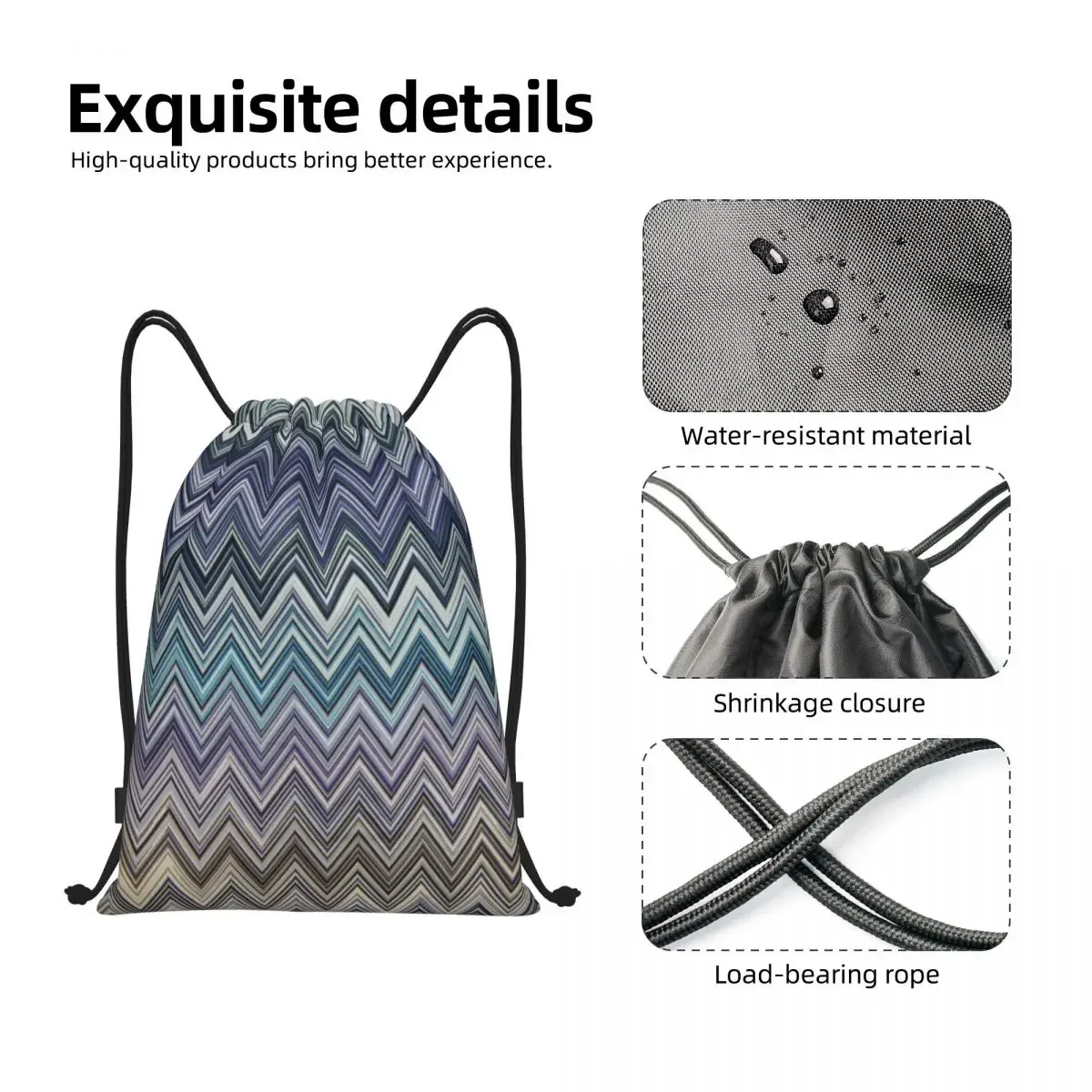 Custom Home Zig Zag Bohemian Drawstring Sacos, Mochilas de Yoga, Boho Pastel Sports Gym Sackpack, homens e mulheres