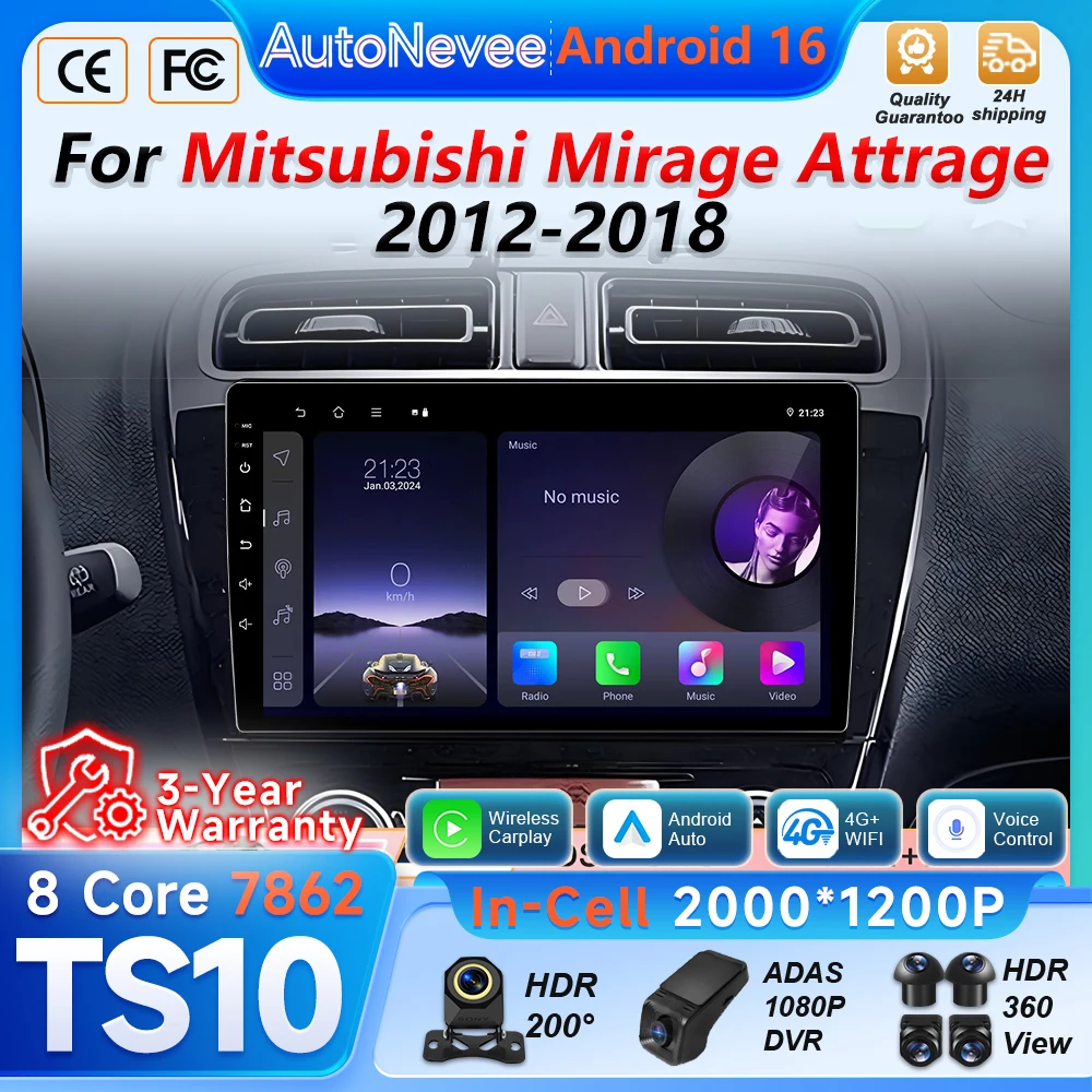 

Android 16 Auto Car Radio For Mitsubishi Mirage Attrage 2012 2013 2014 2015 2016 2017 2018 Carplay Video Multimedia Player Wifi