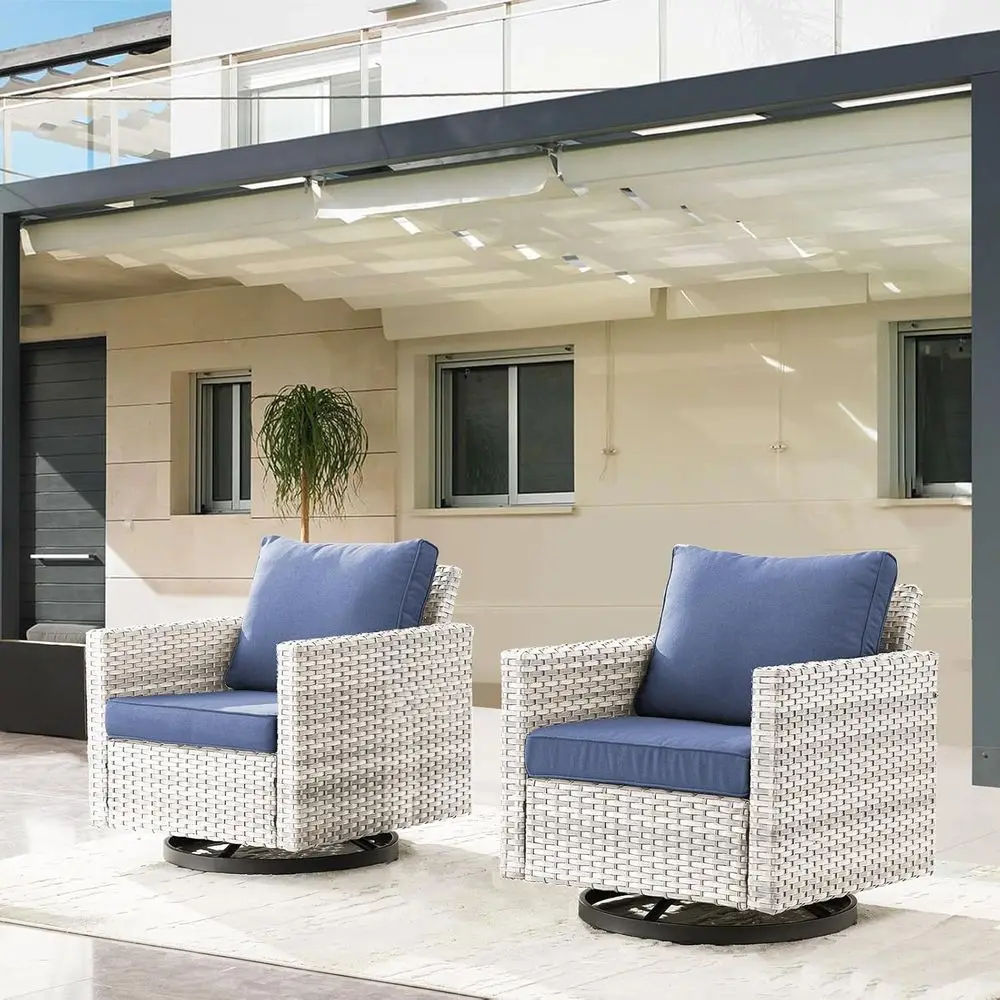 

Набор из 2 прочных уличных плетеных кресел-качалок с поворотным механизмом - максимальная нагрузка 350 фунтов, светло-серый/синий
