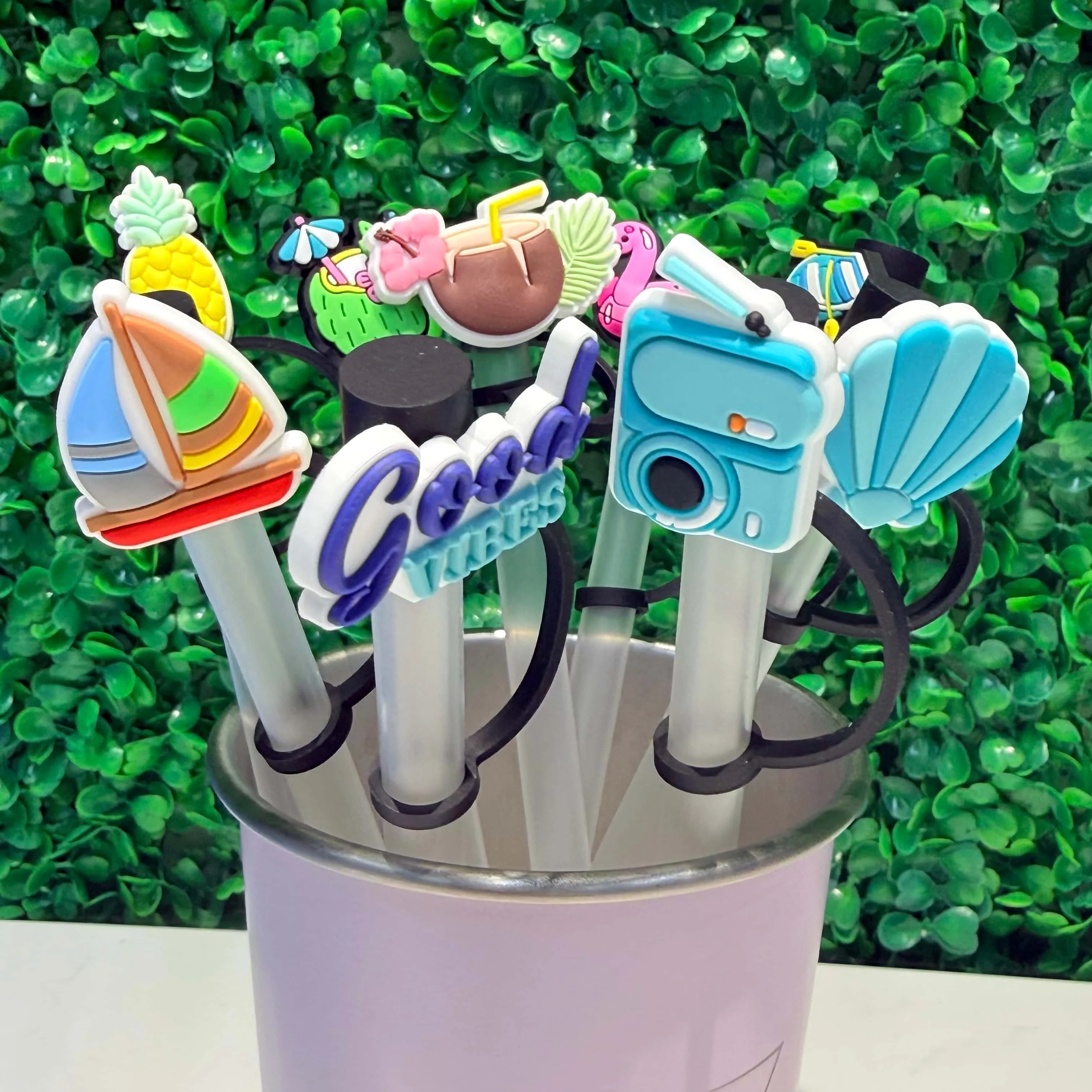 1-9Pcs Shell Pineapple Coconut Boat Camera Summer Silicone Straw Covers 10mm Straw Caps For Stanley 30&40 Oz Tumble Dust-Proof