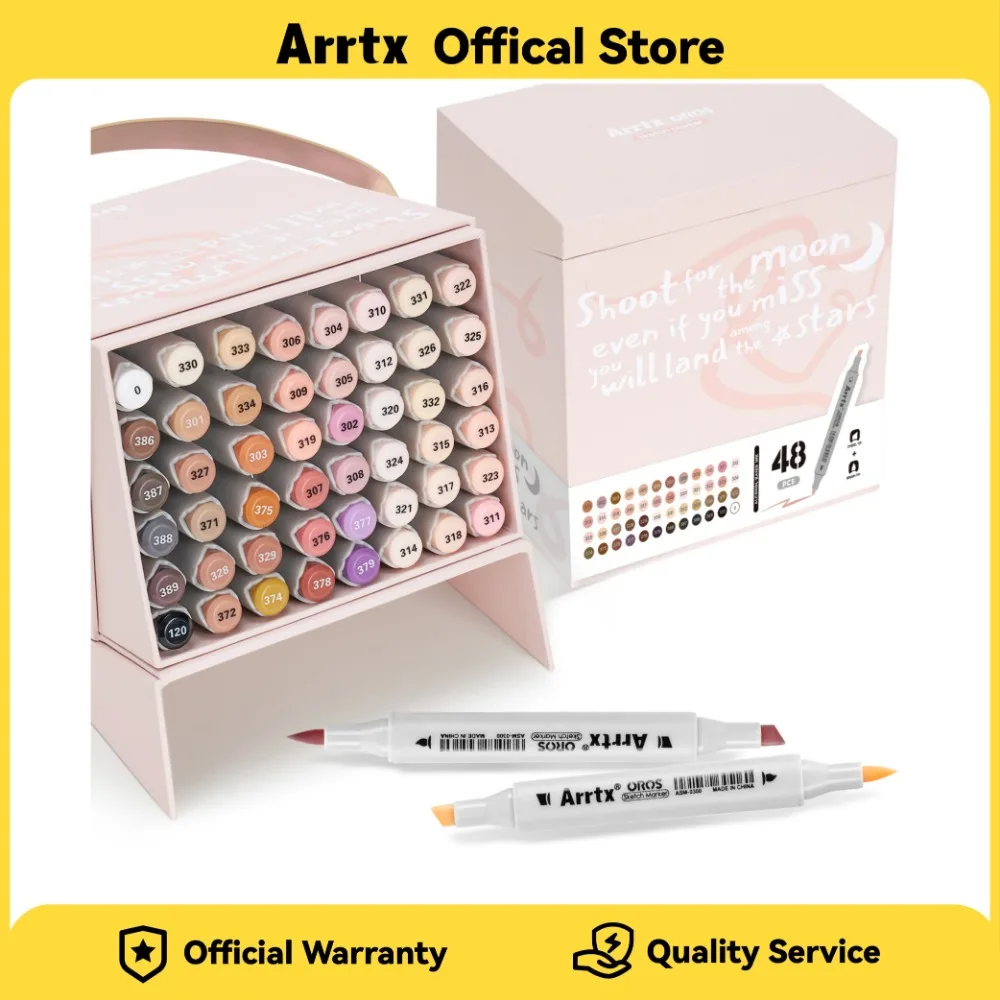 

Arrtx Skin Tone Alcohol Markers Oros 48 Colors Brush Chisel Tip for Adult Artists Drawing Coloring Sketching Illustration
