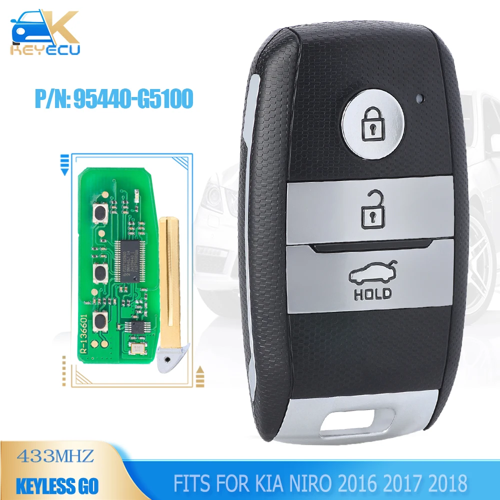 

KEYECU 95440-G5100 Keyless-Go Smart Remote Key 3 Button FSK 433MHz ID47 Chip for KIA Niro 2016 2017 2018 P/N: 95440-G5100