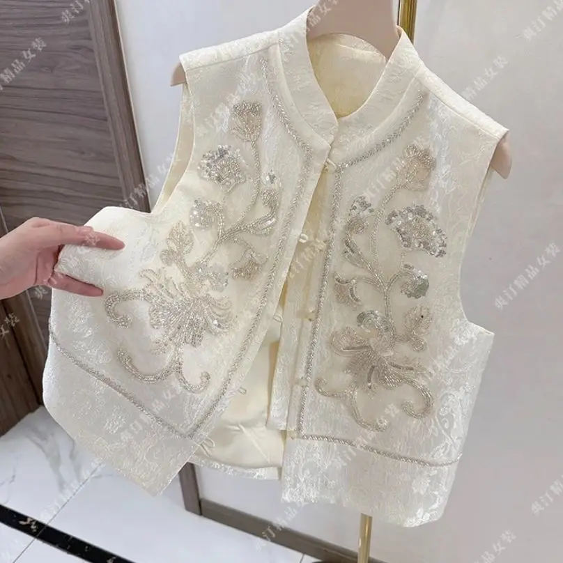 2025 New Chinese Style Beaded Sequin National Style Vest Spring New Embroidered Loose Vest