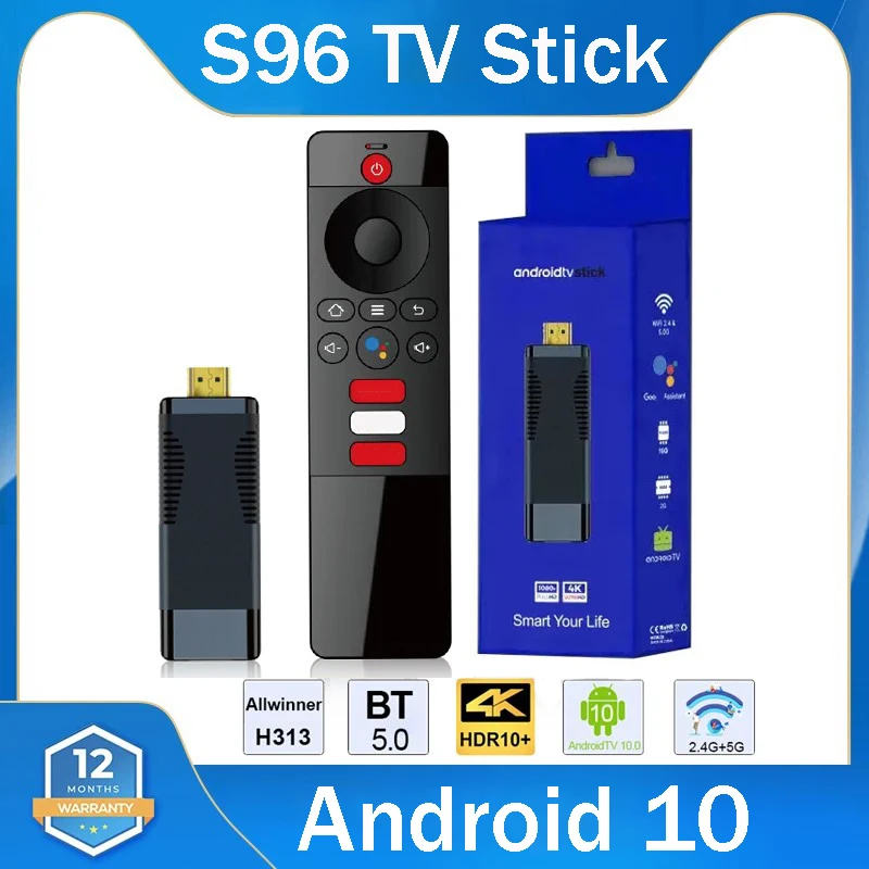 

S96 Smart TV Stick ATV TV Stick 1GB 8GB Android 10.0 TV Box AllWinner H313 4G 5G WiFi BT5.0 Voice Remote HD 4K iptv Set-Top Box