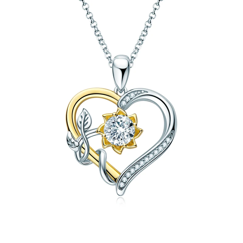 

KUGG Real 1.0 Carat Moissanite Heart Pendant Round Cut Sunflower Diamond Necklace Women's Accessories Silver 925 Jewelry