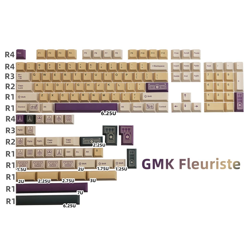 

142 Keys/set GMK Fleuriste Keycaps PBT Dye Sublimation Key Caps Cherry Profile Keycap With ISO Enter 3U 7U Spacebar 1.75u 2u