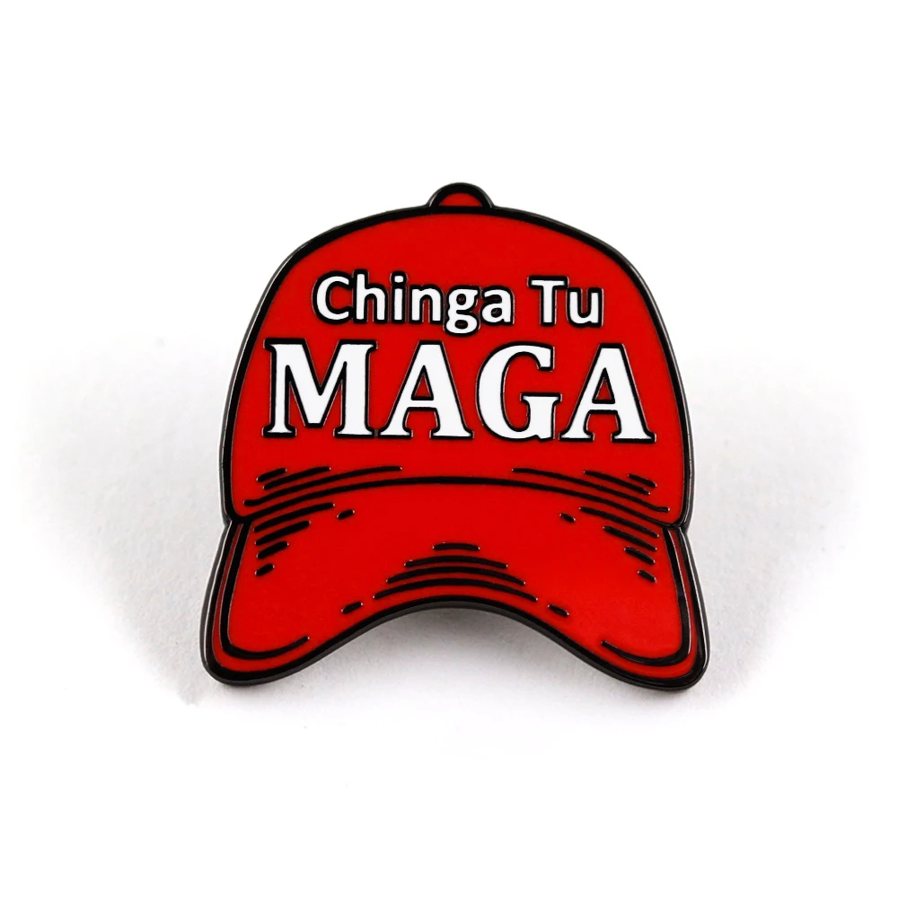 Chinga Tu MAGA Red Hat Enamel Pin Anti-Trump Badge Political Brooch Backpack Decorative