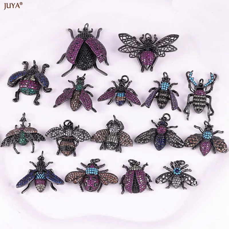 JUYA Luxus-Mikro-Pavé-Zirkon-Insektenanhänger aus schwarzem Kupfer, kreativer Spinnen- und Bienenanhänger für DIY-Schmuckherstellung, Zubehör. – Detail 4