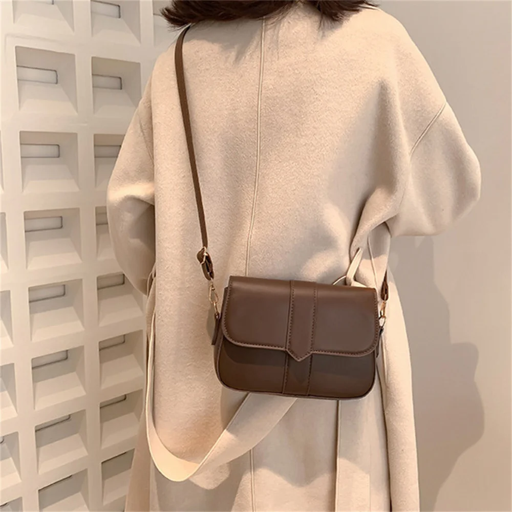 Trendy Saddle Shoulder Bag Women Pu Leather Crossbody Bag Simple Solid Color Flap Messenger Bag Designer Handbag Pouch Wholesale