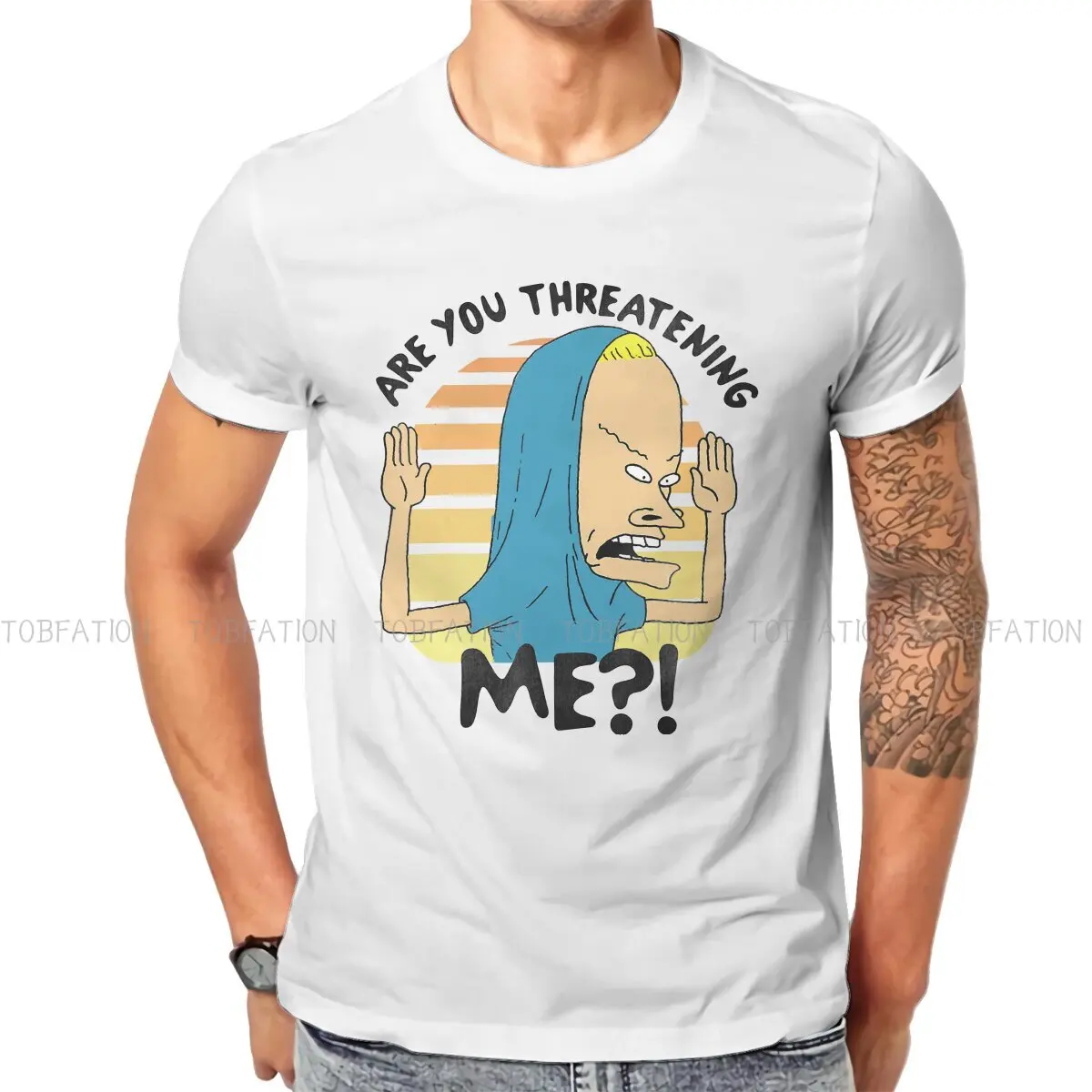 Are You Threatening Me Beavis and Butthead Men Polyester T Shirt Classic Graphic Crewneck TShirt Harajuku Clothes