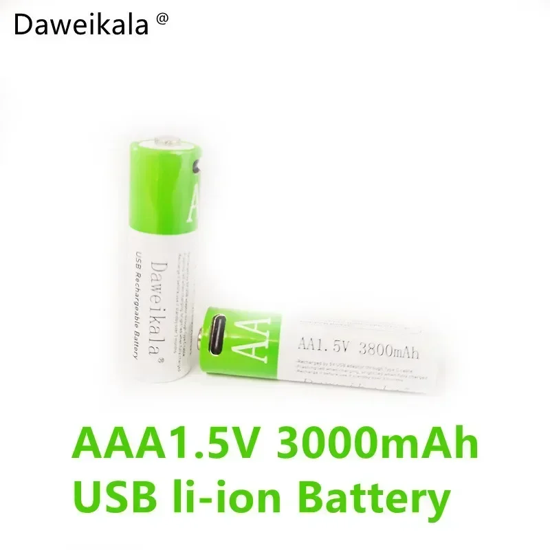 New2024 USB AAA Rechargeable Batteries 1.5V 3000 mAh li-ion battery for remote control mouseElectric toy battery + Type-C Cable