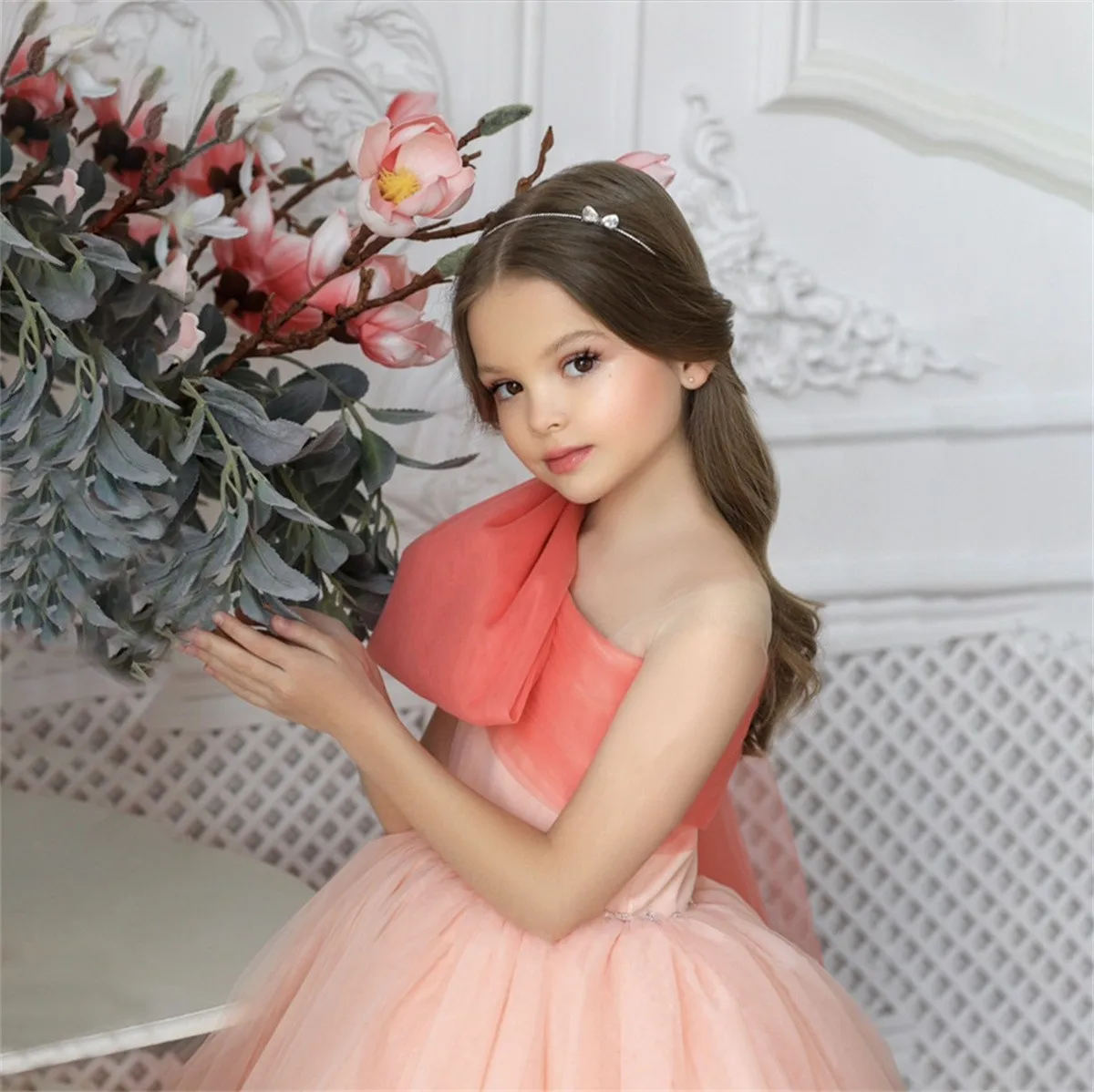 Flower Girl Dresses Elegant Puffy Lavender One Shoulder For Wedding Party Princess Ball Gown Big Bow First Communion Formal Wear