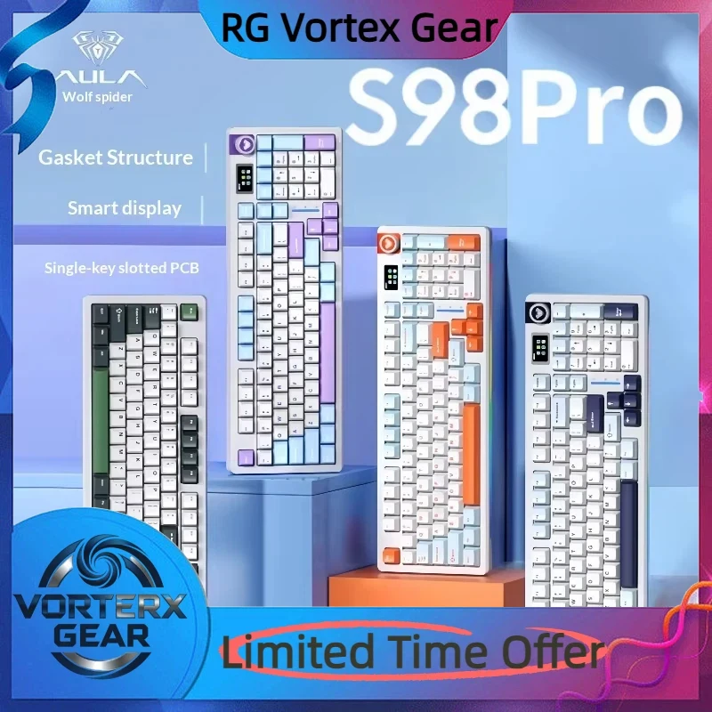 

Vortex Gear Wolf Spider S98pro Keyboard Three Modes Wireless Gasket Structure Configuration Screen Gaming Office Keyboard