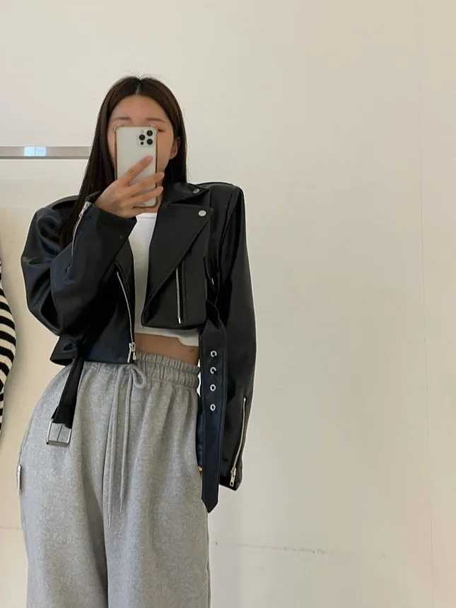 

Ретро Гонконг Sle Chic Мотоциклетная куртка из искусственной кожи Женская осенняя модная верхняя одежда небольшого размера Haome Высококачественная одежда...