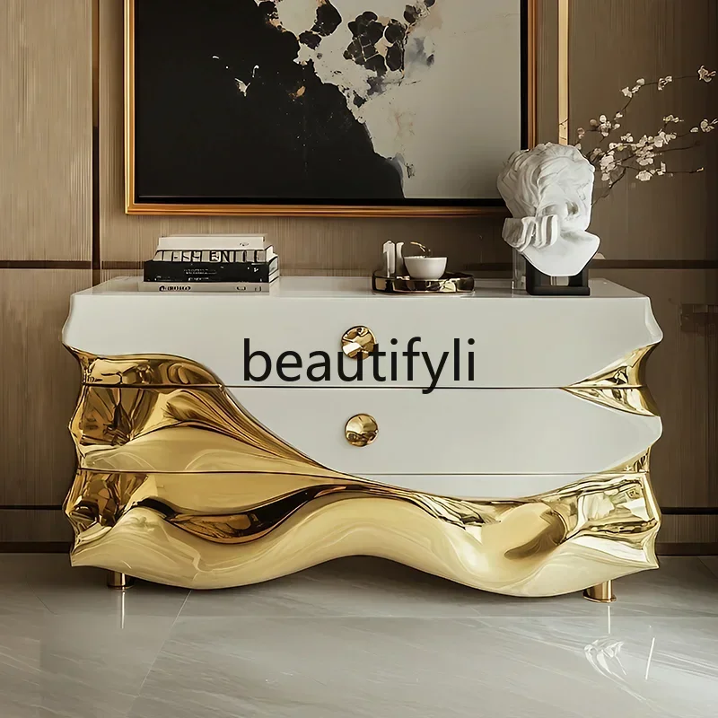 N178 G Aesthetic side cabinet, post-modern chest furniture, light luxury style, storage solid wood cabinet