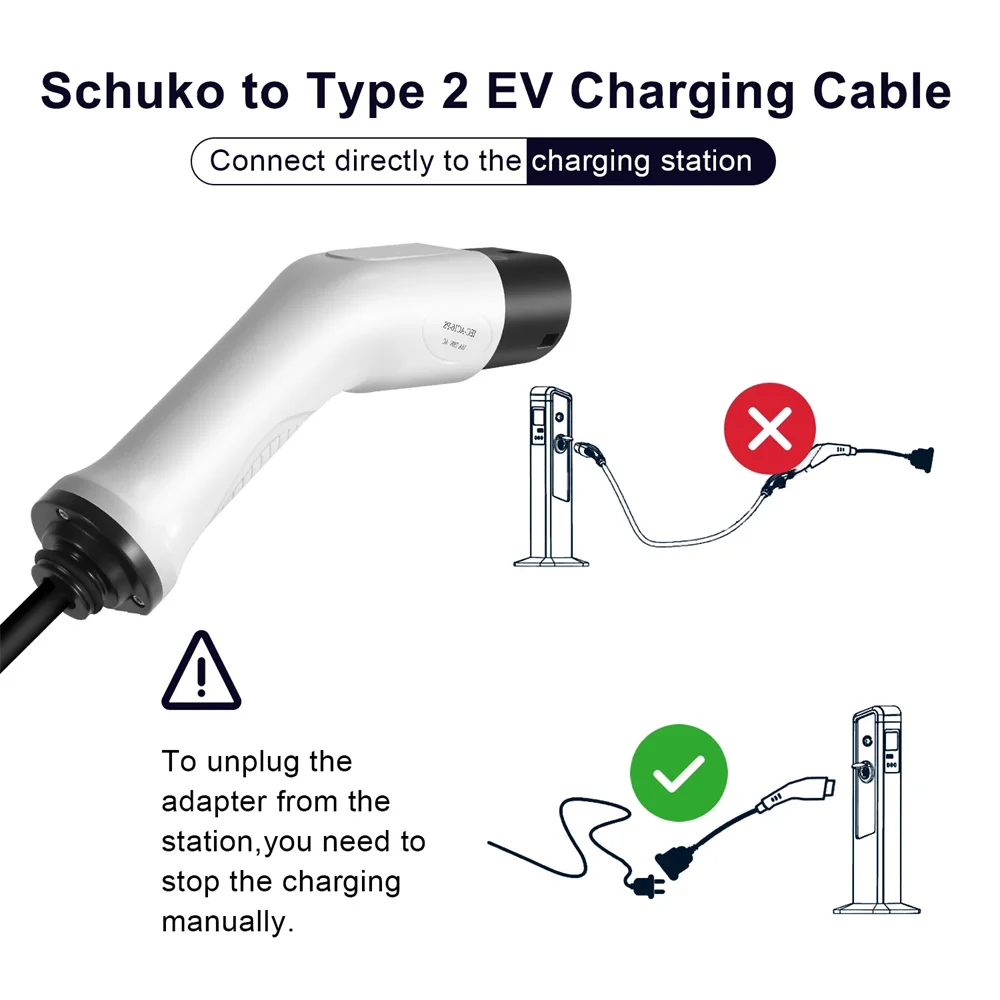 Duosida Electric Car Accessories EU Schuko Plug to Type2 Plug EV Adapter 16A 4 Meters Charging Connector SAE J1772 IEC 62196-2