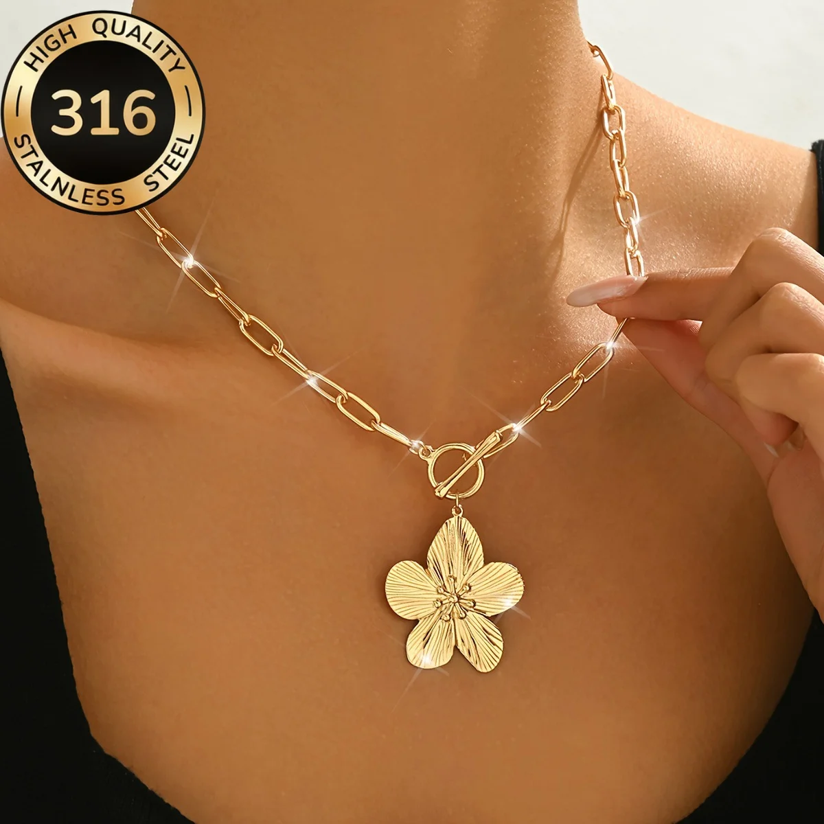 Modische Damen-Halsketten mit Glyzinienblüten-Anhänger, Vintage Einfache Büroklammer-Ketten-Halskette, Romantische Blütenblatt-Elegante Geschenke