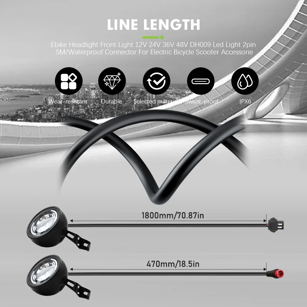 

Ebike Front Light 12V-48V DH009 SM/Waterproof Plug for Electric Bicycle High Performance Front Light Spotlight Cycling Parts