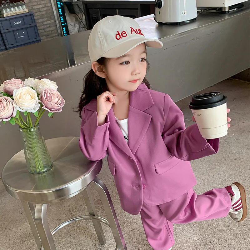 Girls Coat +Pants Kids Suits 2PCS/Set 2024 Rose Spring Autumn Cotton Teenagers School Uniforms Cotton Children Clothing